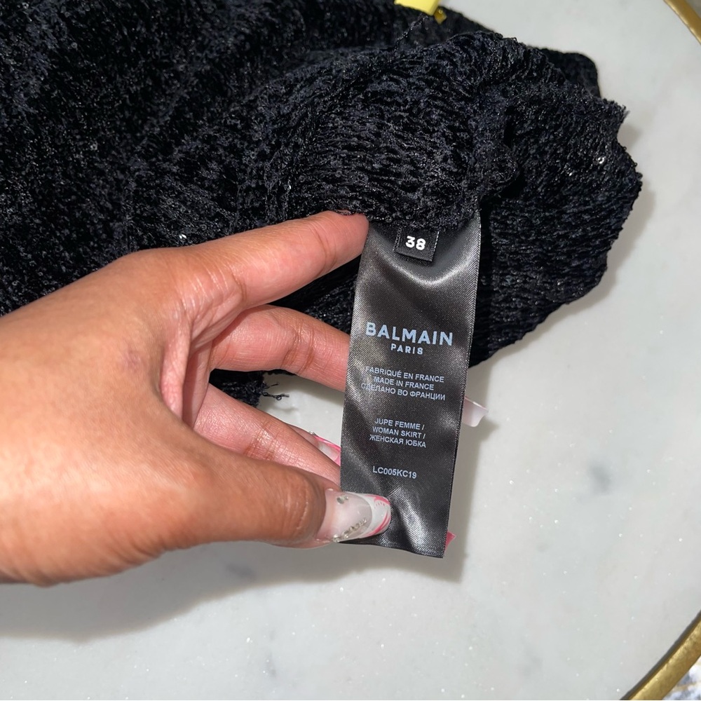 Balmain Black Sequin-Embellished Houndstooth Stretch-Knit Skirt - Picture 12 of 16